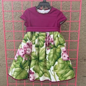 Charming Trish Scully Cotton Dress with Purple Top and Green Floral Skirt